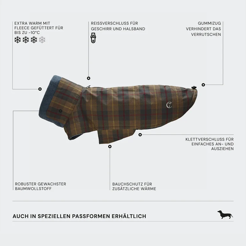 Hundemantel Brooklyn DACKEL Waxed Tartan