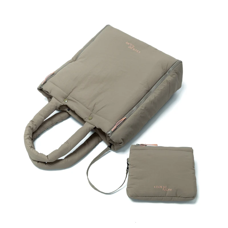 Hundereisebett & Tote Bag AKTIV Puffer Khaki / Peach