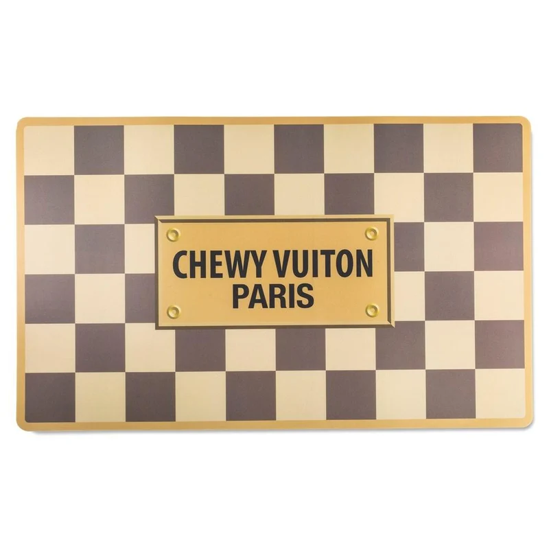 Set Chewy Vuiton Checker Hundenapf und Napfunterlage Gold