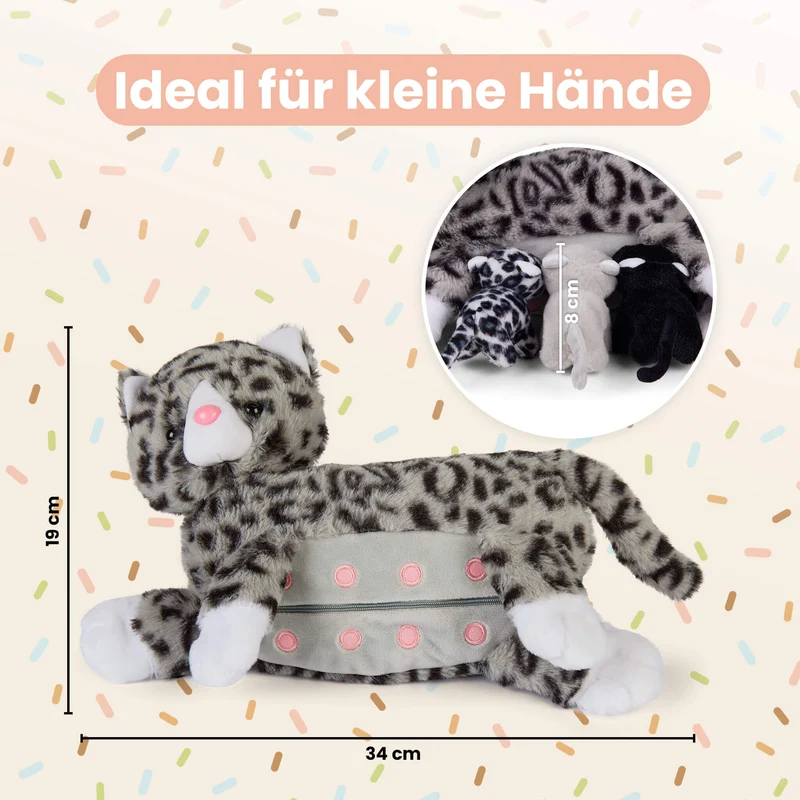 Kuscheltier Mama Katze & Babys, verschiedene Farben