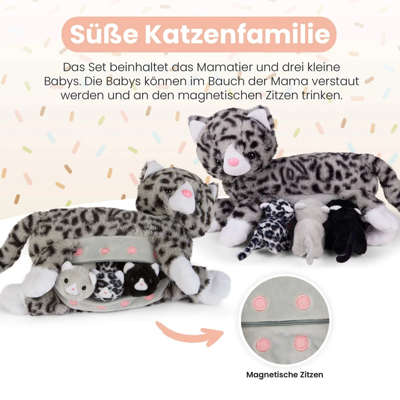 Kuscheltier Mama Katze & Babys, verschiedene Farben