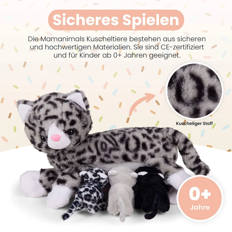 Kuscheltier Mama Katze & Babys, verschiedene Farben