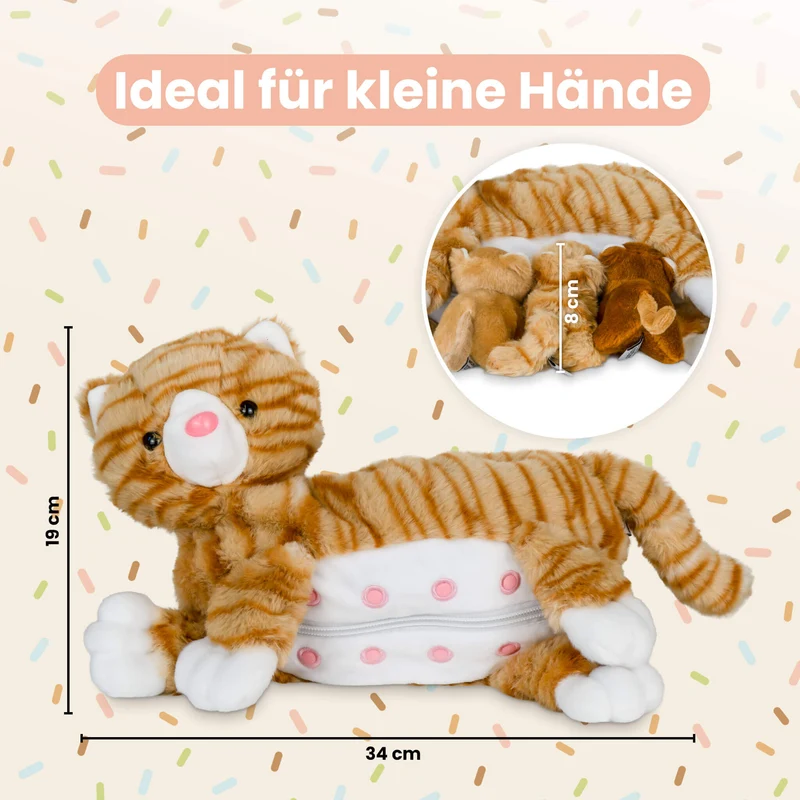 Kuscheltier Mama Katze & Babys, verschiedene Farben