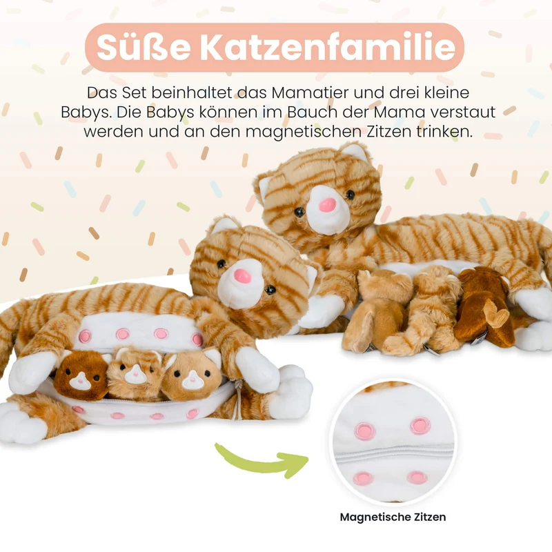 Kuscheltier Mama Katze & Babys, verschiedene Farben