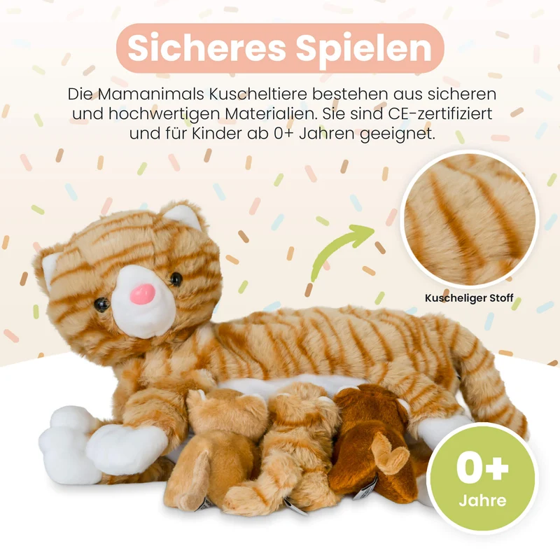 Kuscheltier Mama Katze & Babys, verschiedene Farben