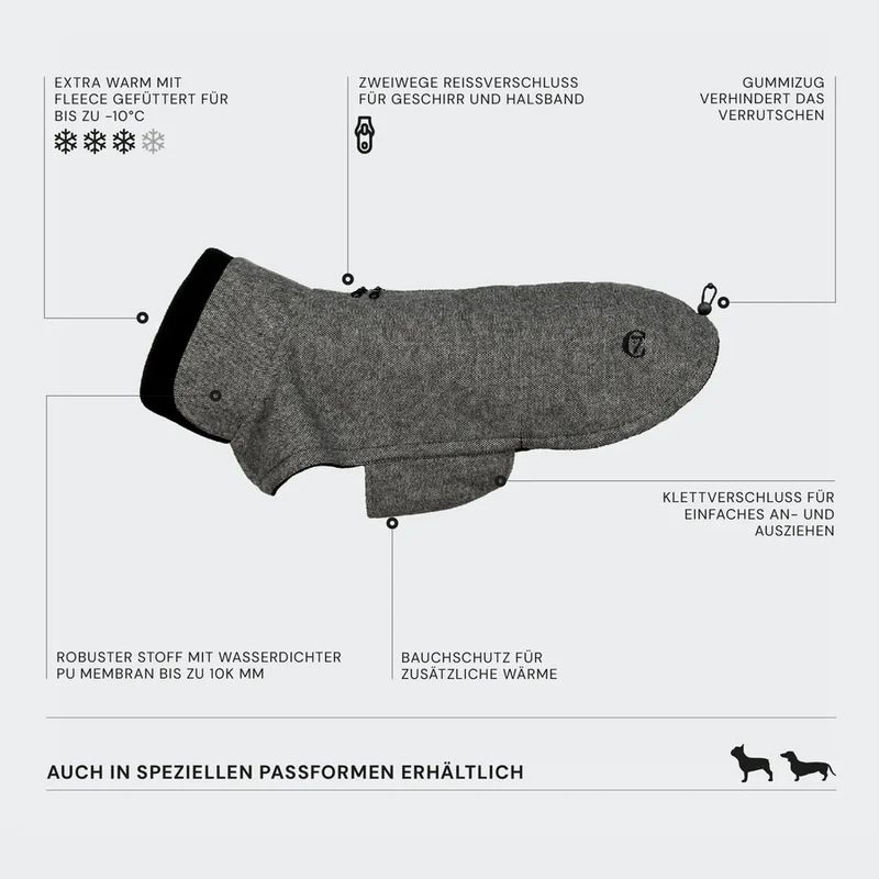 Hundemantel Brooklyn DACKEL Tweed Beige