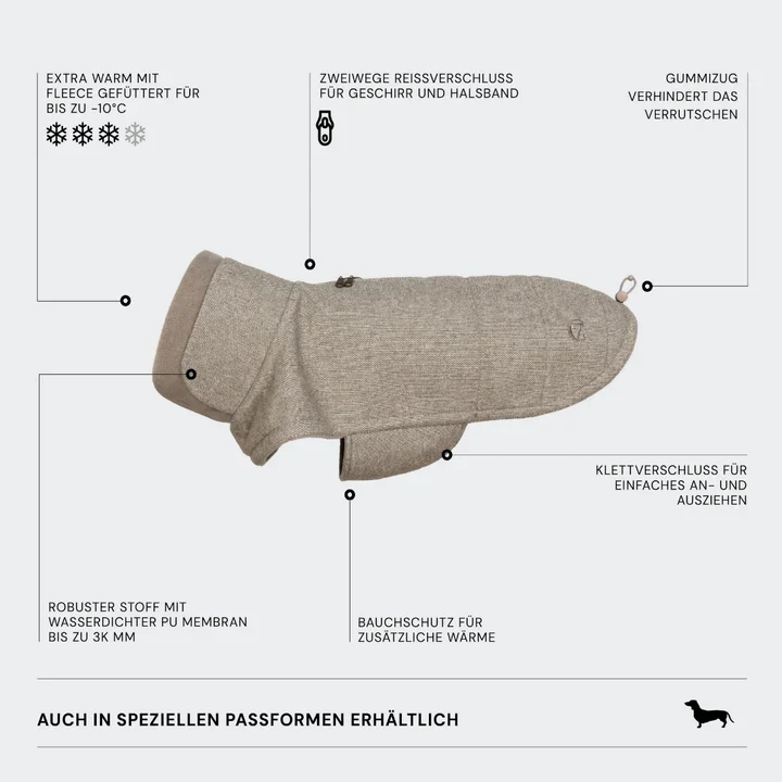 Hundemantel Brooklyn DACKEL Tweed Beige