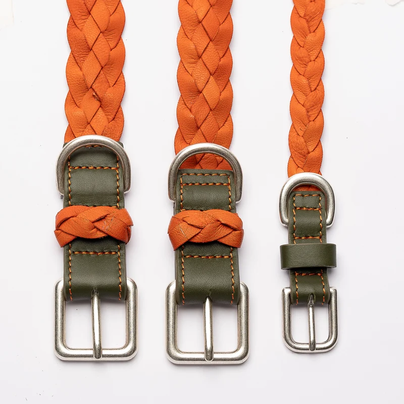 Sellerie Teckel Collier Cuir Tressé (orange&vert)