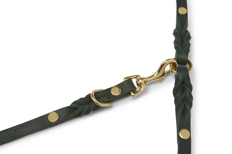 Sellerie Teckel Laisse Cuir Butter Vert Foret X2 (ajustable)