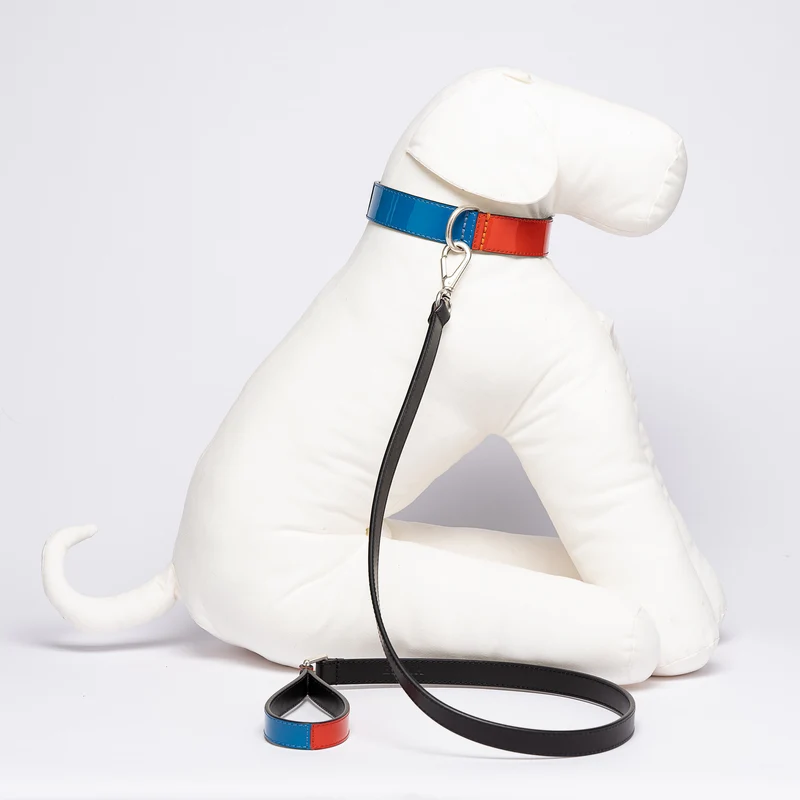 Sellerie Teckel Collier Cuir Verni (rouge&bleu)