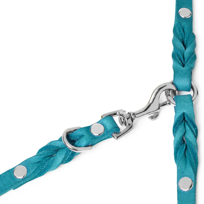 Sellerie Teckel Laisse Cuir Fiji Bleu X3 (ajustable)