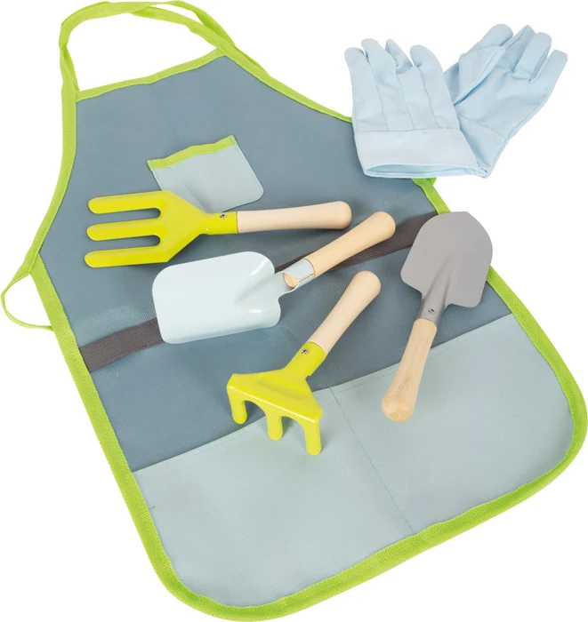Gartenschürze mit Gartenwerkzeug – 7-teiliges Set aus Holz & Stoff