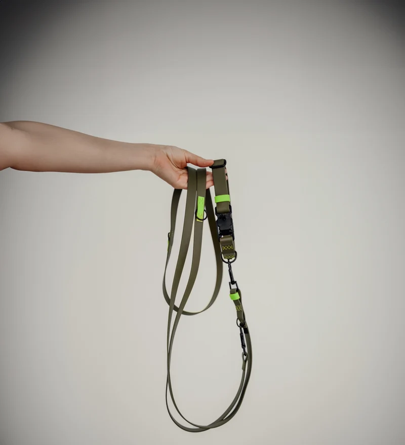 Hundeleine verstellbar BioThane Ipanema Olive-Neongrün