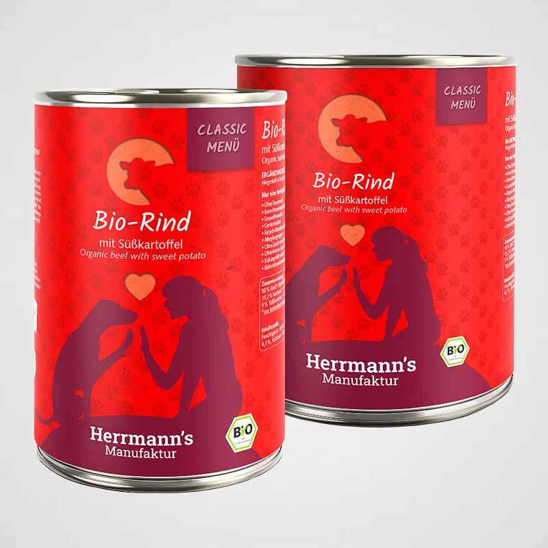 HERRMANN'S - Bio Rind mit Süßkartoffeln | Premium Nassfutter für Hunde