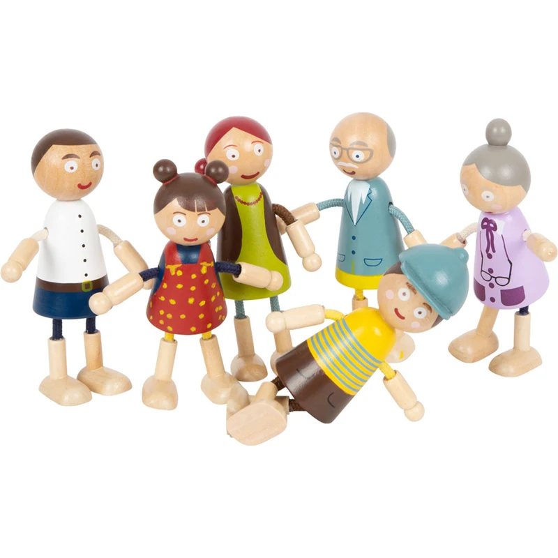 Biege-Puppenfamilie aus Holz