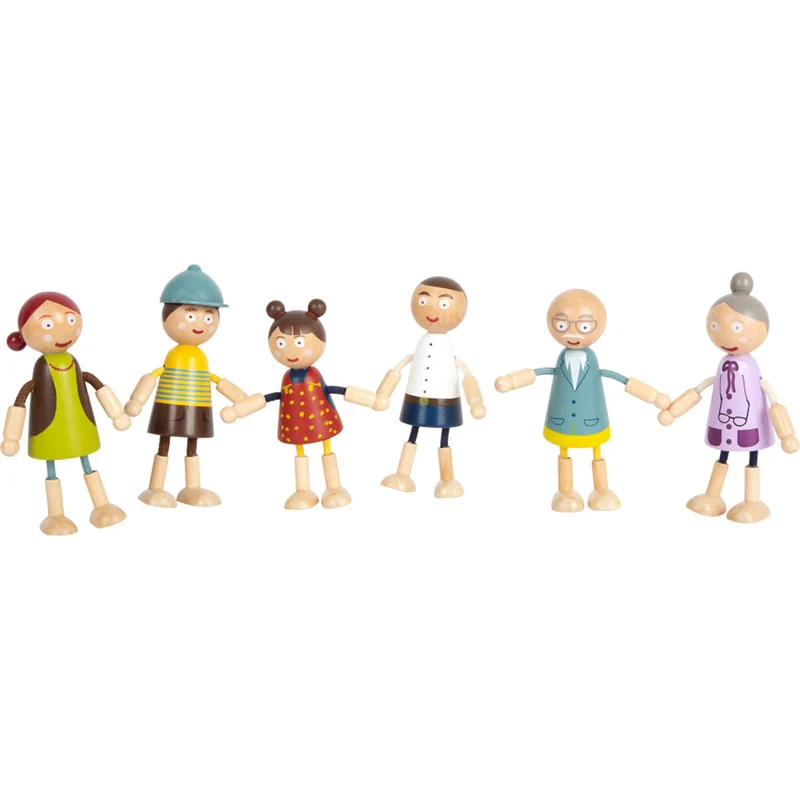 Biege-Puppenfamilie aus Holz