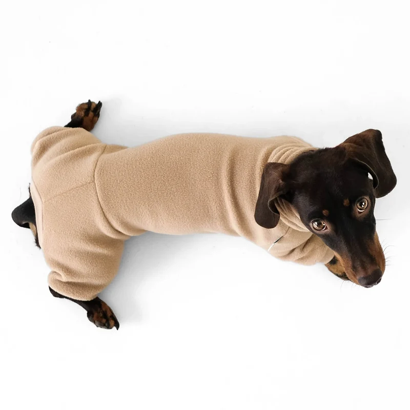 Fleece Overall für Dackel Sand Beige