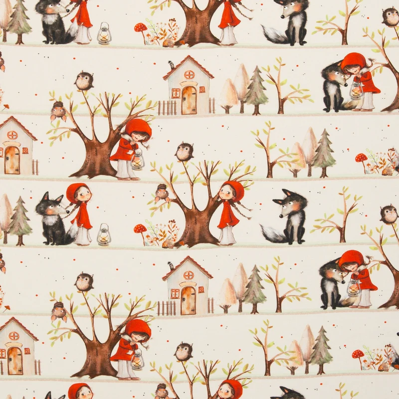 Baumwoll Webware Fairy Tale mit Roten Käppchen - 010 natur