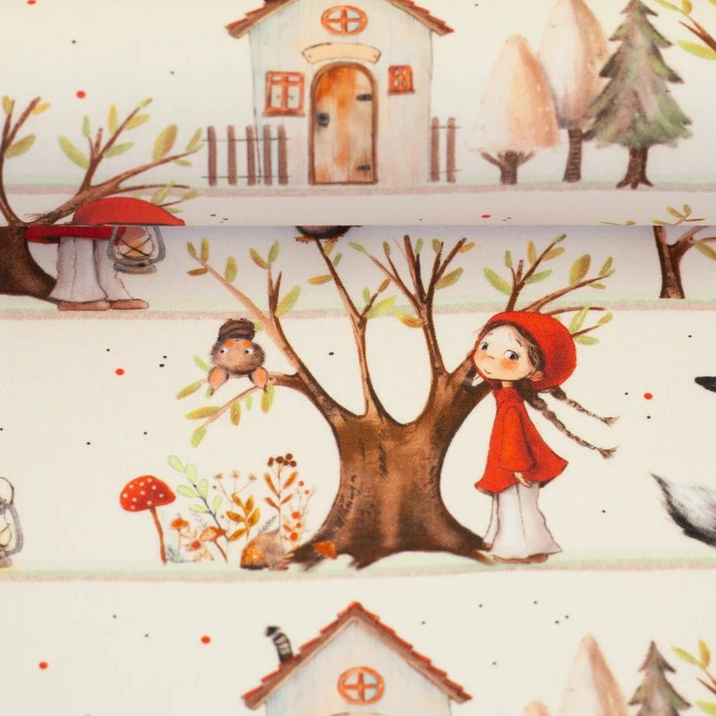 Baumwoll Webware Fairy Tale mit Roten Käppchen - 010 natur