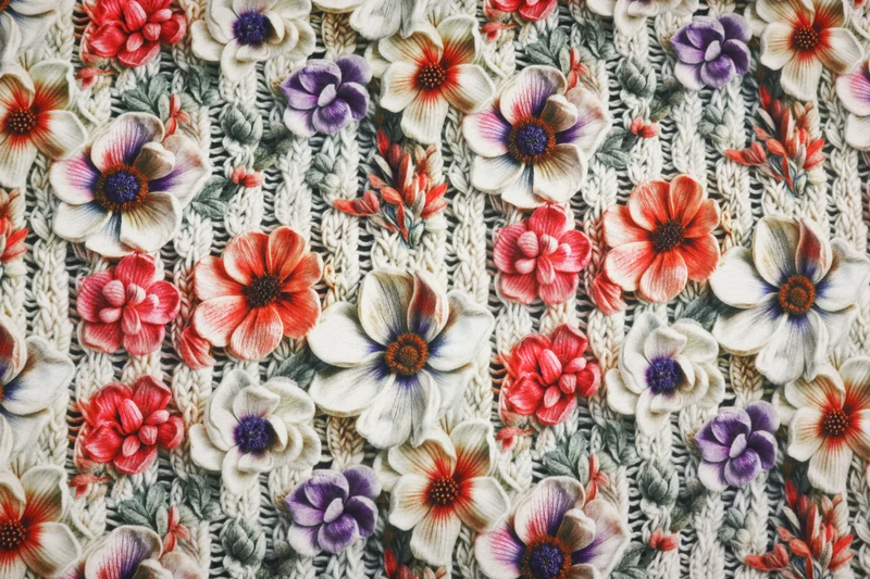 Alpenfleece Digital Knitted & Flowers - Design 2