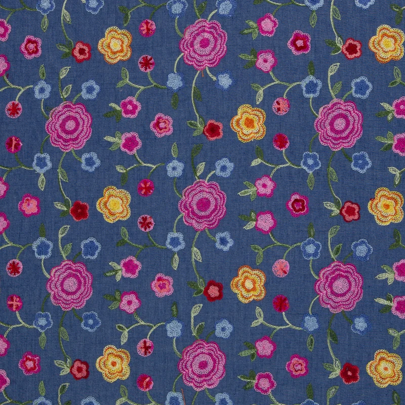 Bestickter Baumwoll Mix Denim Jasmin