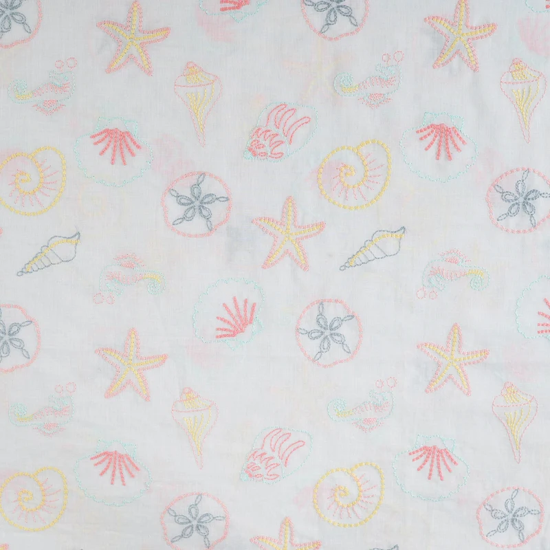 Bestickte Baumwolle White Sea by Qjutie
