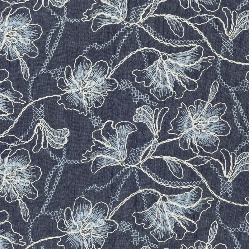 Bestickter Jeansstoff Denim Lisa Leaves