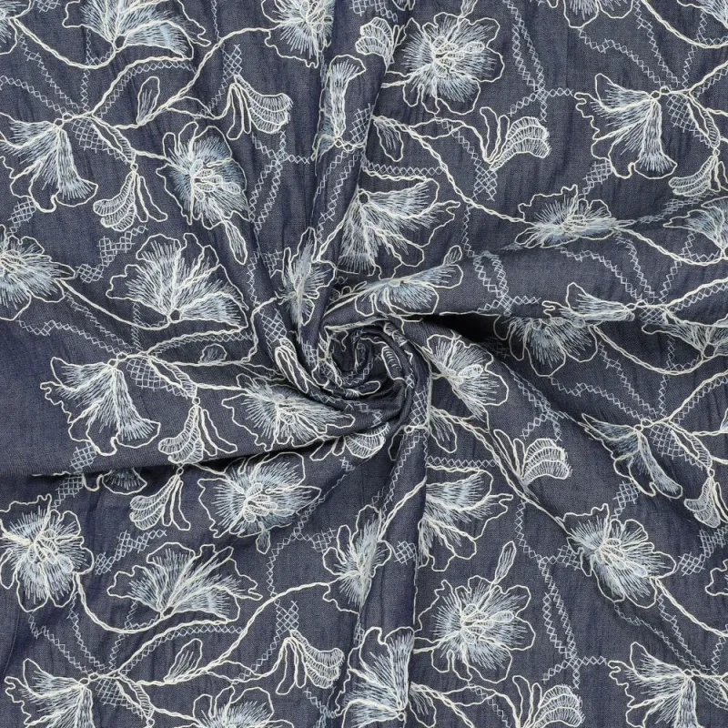 Bestickter Jeansstoff Denim Lisa Leaves