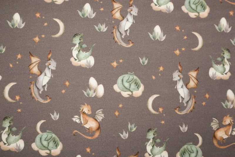 French Terry Cute Dragon - taupe
