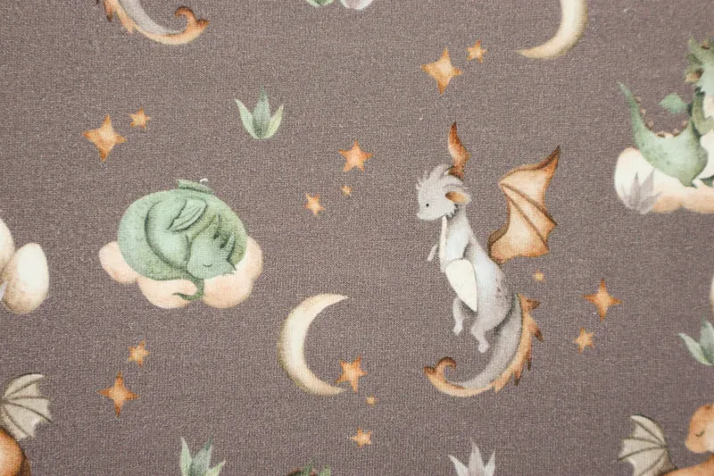 French Terry Cute Dragon - taupe