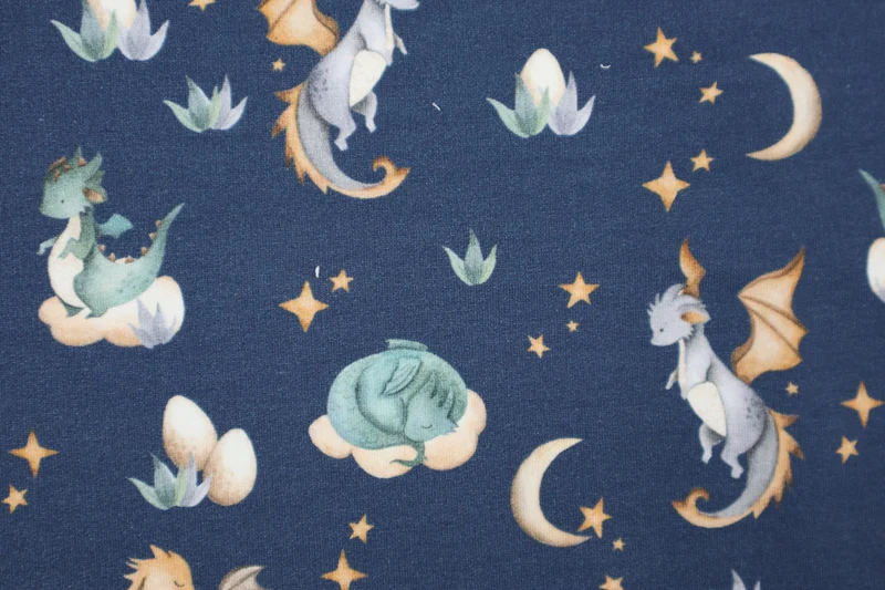 French Terry Cute Dragon - jeansblau