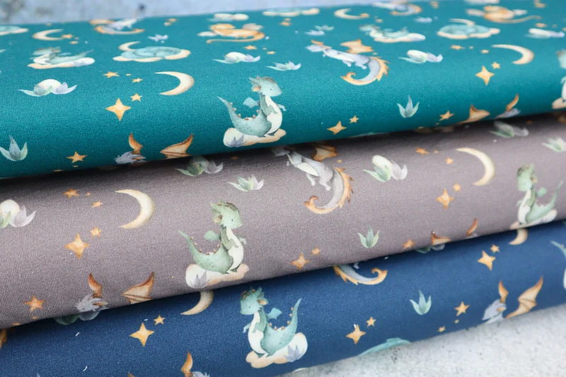 French Terry Cute Dragon - jeansblau
