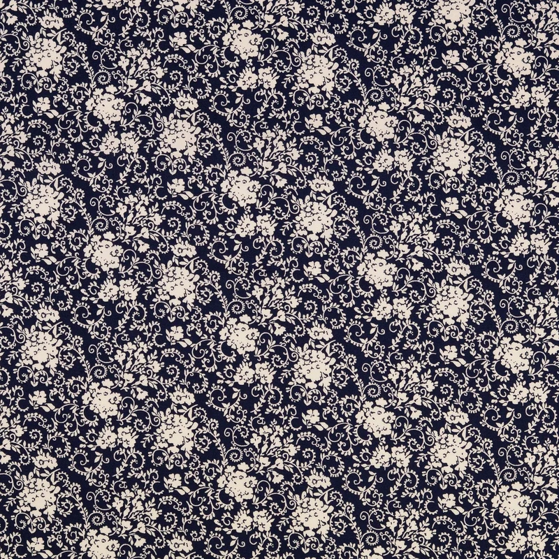 Baumwoll Popeline Blumen Ornamente - marine