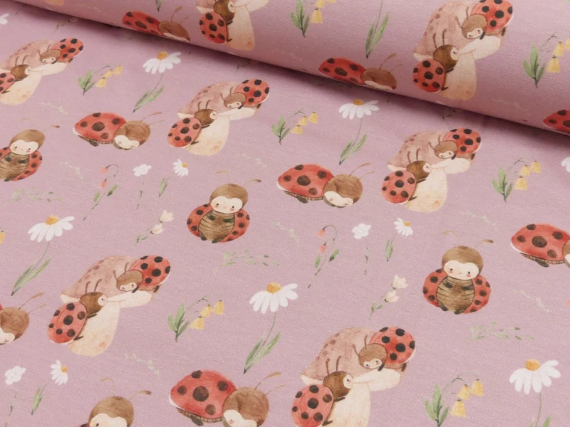 Baumwolljersey Digital Ladybug & Flowers