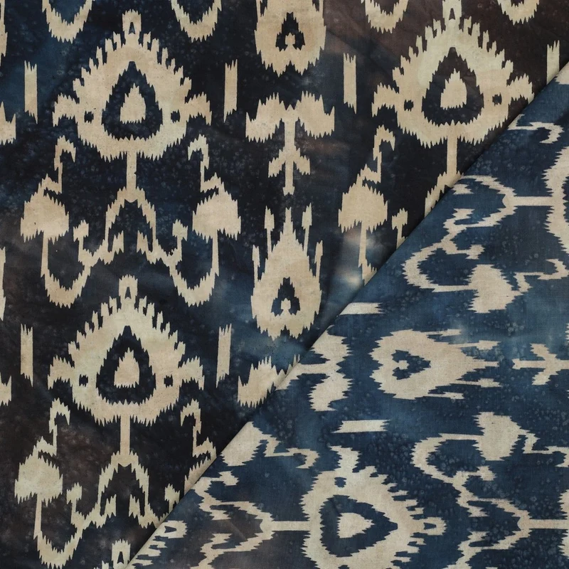 Handgefertigte Batik Baumwolle - marine/sand