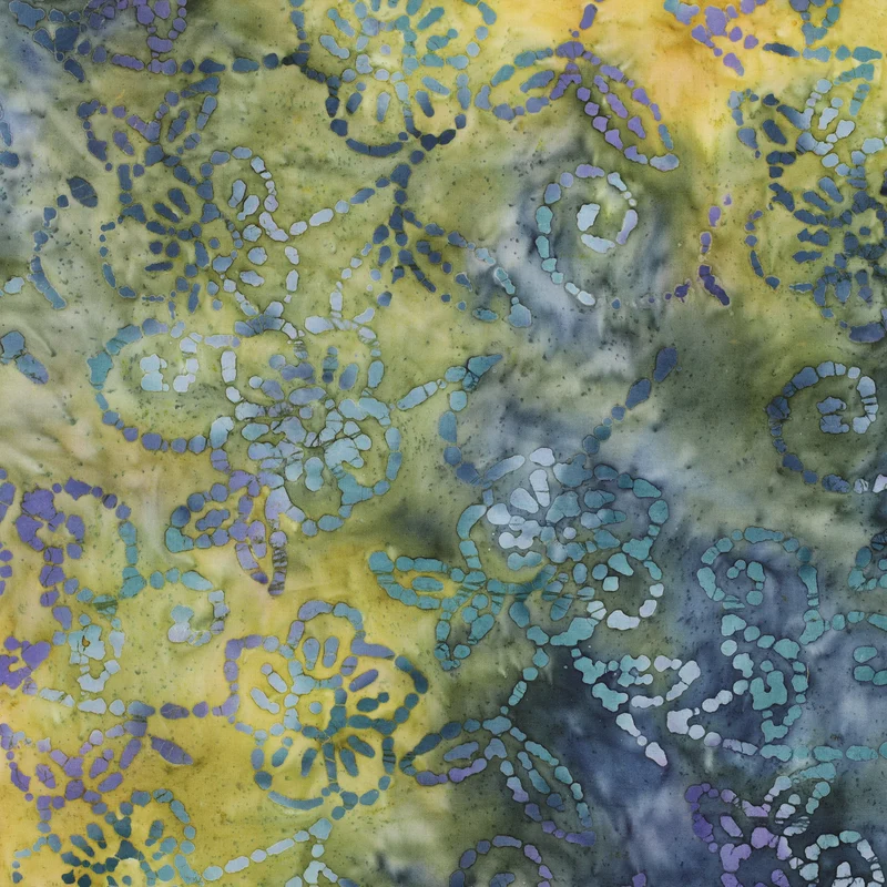 Handgefertigte Batik Baumwolle - hellgrün/blau