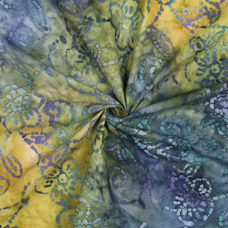 Handgefertigte Batik Baumwolle - hellgrün/blau
