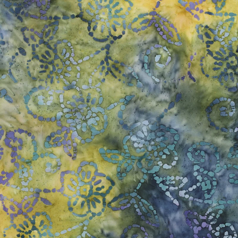 Handgefertigte Batik Baumwolle - hellgrün/blau