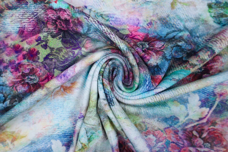 Viskosejersey Renaissance Flowers - blau/bunt