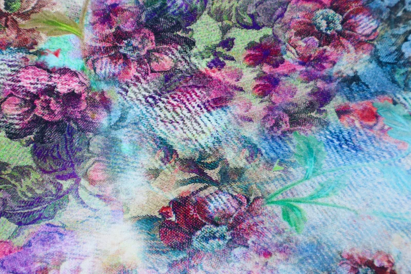 Viskosejersey Renaissance Flowers - blau/bunt