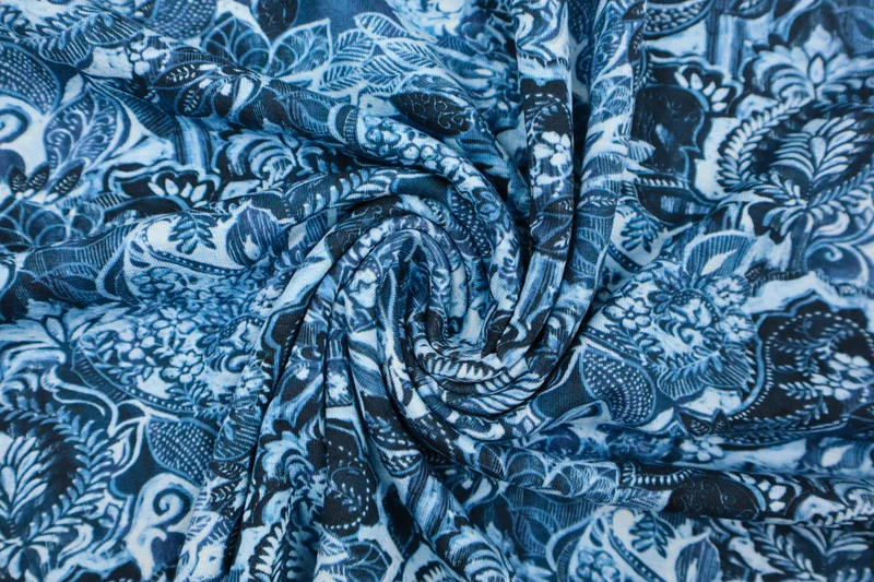 Viskosejersey Ornament Flower - blau