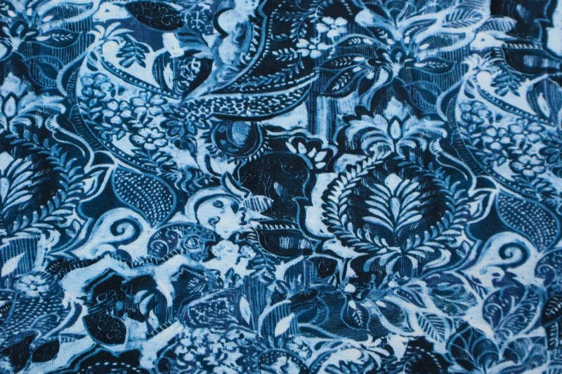 Viskosejersey Ornament Flower - blau
