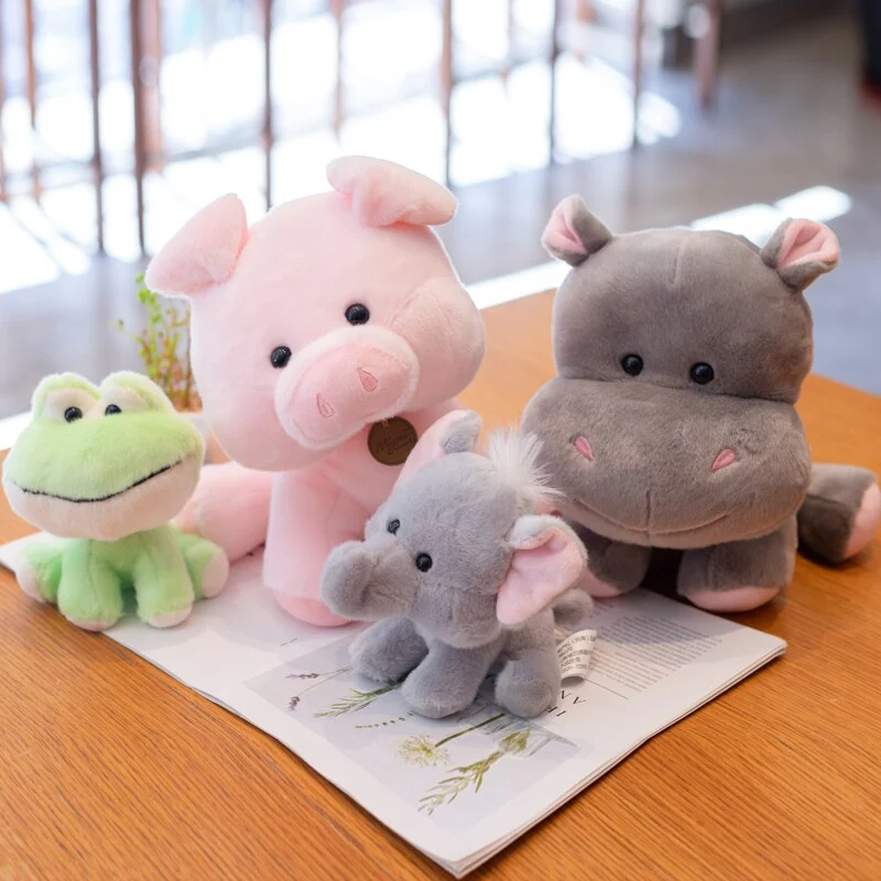 Lustige Stofftiere in Cartoon Optik: Tiger, Elefant, Eule, Hippo, Bär, Frosch, Schweinchen, Husky, Leopard zur Wahl