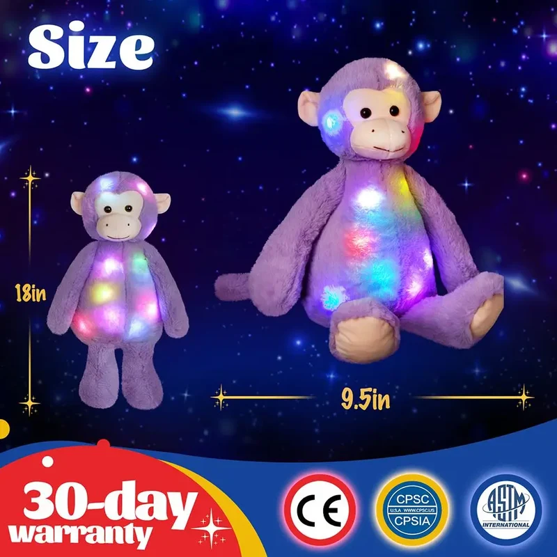 Plüschtier Regenbogen Affe – Kuscheltier - Stofftier mit LED