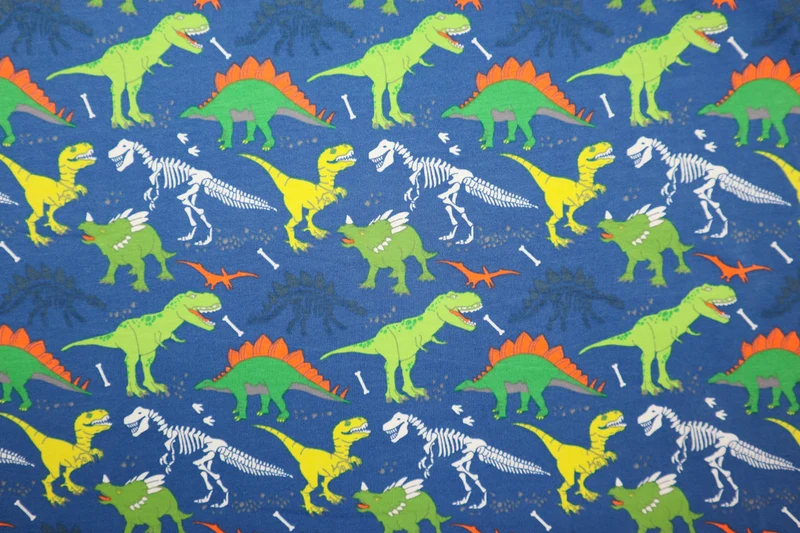 Baumwolljersey T-Rex World - blau