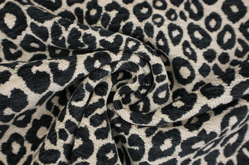 Chenille Dekostoff Wild Leo - schwarz/sand