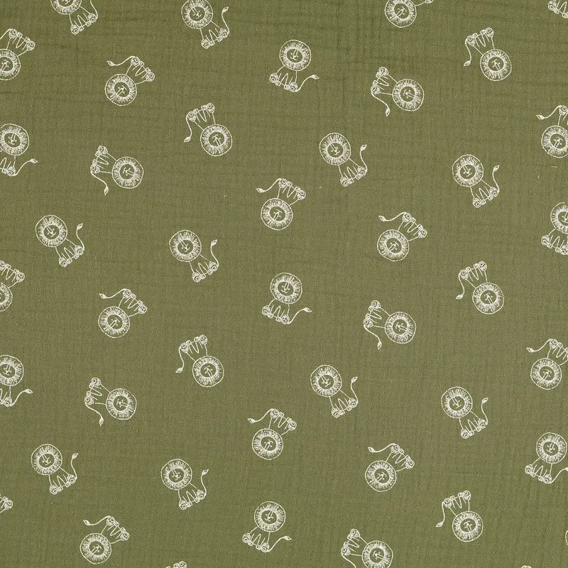 Double Gauze Musselin Löwen - khaki