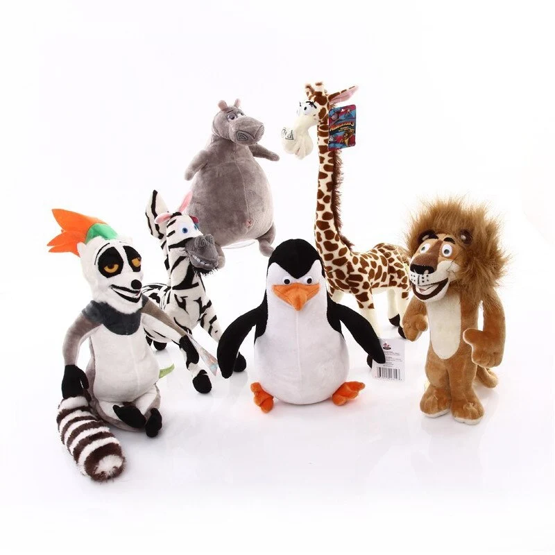 Lustige Cartoon Comic Kuscheltiere - Hippo, Pinguin, Löwe, Lemur, Giraffe oder Zebra