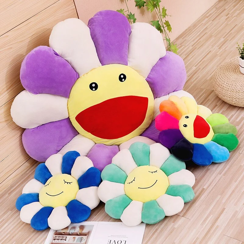 Niedliche Lächelnde Regenbogen Blumen Kissen - viele Motive und Größen