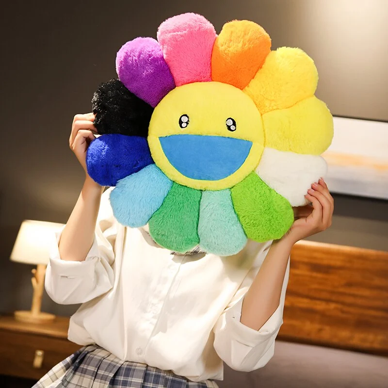Niedliche Lächelnde Regenbogen Blumen Kissen - viele Motive und Größen
